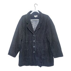 Denim‎ & Co. 2X Charcoal Corduroy Tunic Jacket Leopard Lined